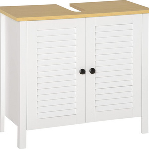 White Painting Wood Floor Bathroom Storage Cabinet Under Sink with Double Layers 2 Door