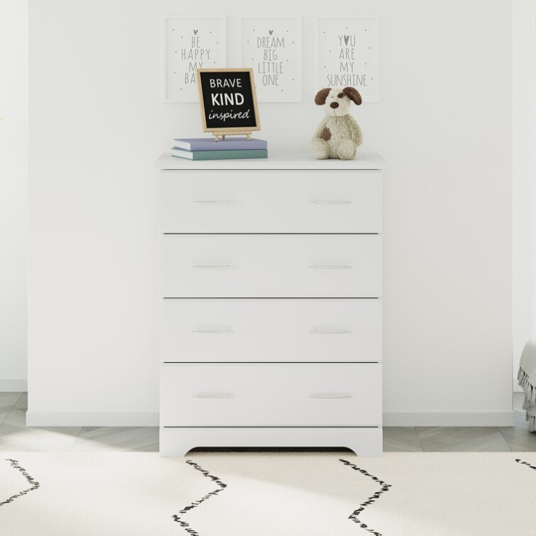 Factory Wholesale Nursery Chest White 4 Storage Drawer Dresser Baby and Kids Bedroom Organizer