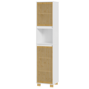 Modern Freestanding Slim Linen Tower Storage Tall Bathroom Cabinet with Bamboo Door and Shelf