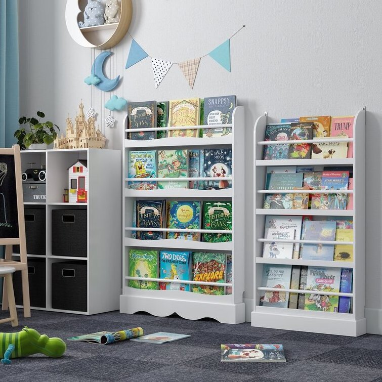 Free Standing 4 Tier Children's Bookcase Rack Slim Kids Bookshelf Against The Wall