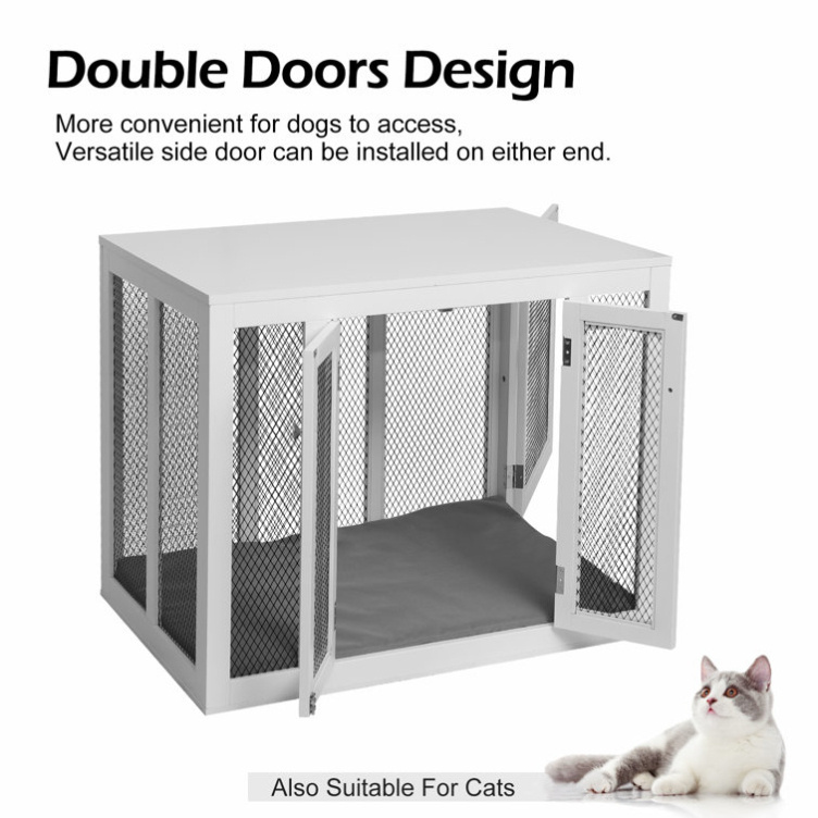 White Painting Wooden Dog House XL Large Medium Pet Crate with Double Doors End Table