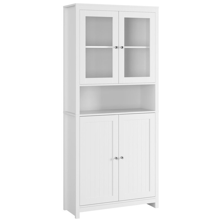 Factory Wholesale Kitchen Buffet Hutch Wooden Storage Cabinet White Kitchen Pantry with Glass Door