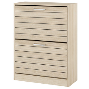 Factory Direct 2 Flip Drawer Natural Shoe Storage Cupboard with Tipping doors