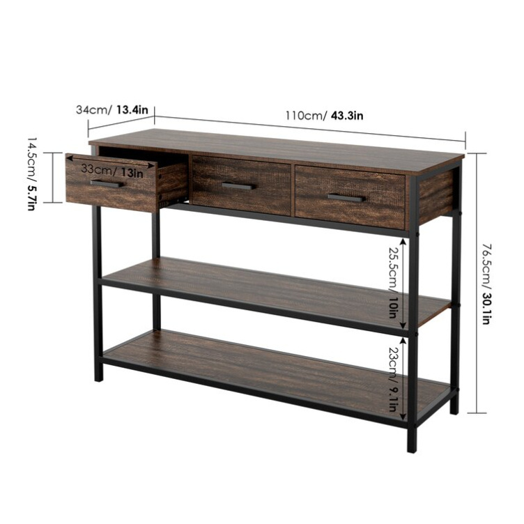 Top quality Entrance European Entryway Vintage Console Table with 3 Drawers and 2 Tier Shelf