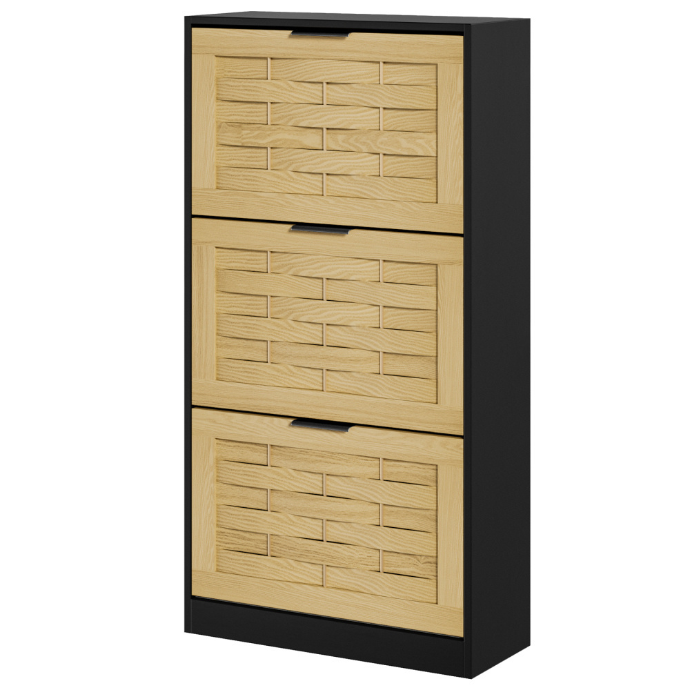 Three Tier 3 Flip Woven Drawers Shoe Storage Cabinet for Entryway