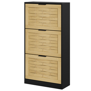 Three Tier 3 Flip Woven Drawers Shoe Storage Cabinet for Entryway