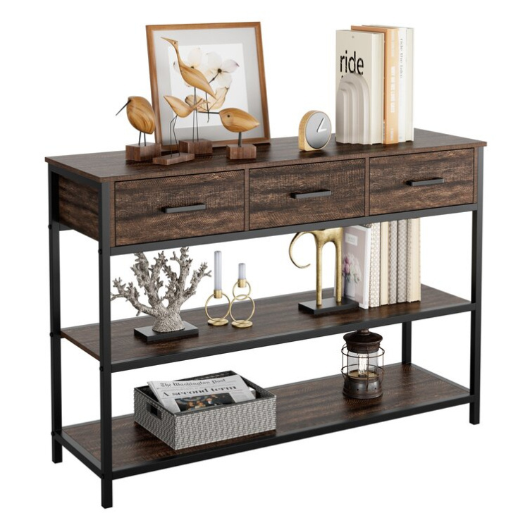 Top quality Entrance European Entryway Vintage Console Table with 3 Drawers and 2 Tier Shelf