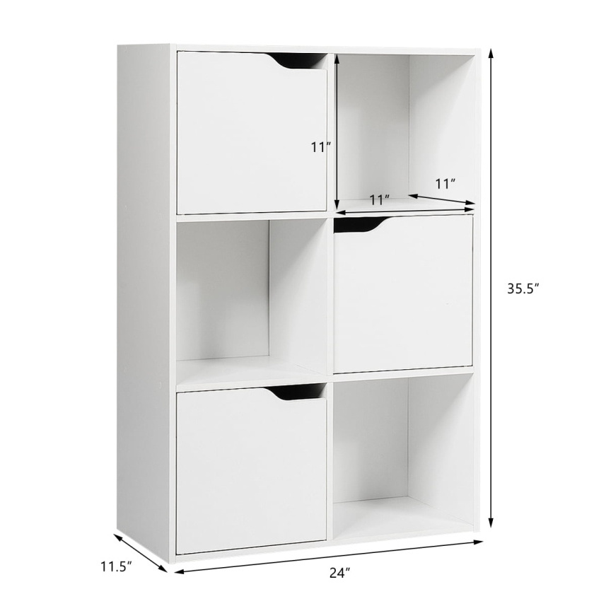 Factory Wholesale Room Divider Organization Bookshelf White Wood Storage Shelves 6 Cube Bookcase Cabinet