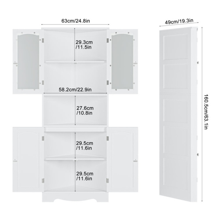 Tall Hutch Corner Storage Cabinet with 4 Doors and Adjustable Shelves for Living Room Kitchen Bathroom