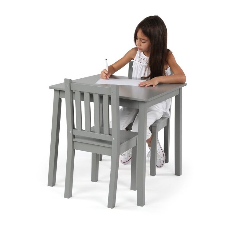 Children's Furniture Wholesale Tall Grey Kids Wood Table and 2 Chairs Set for Toddler Study