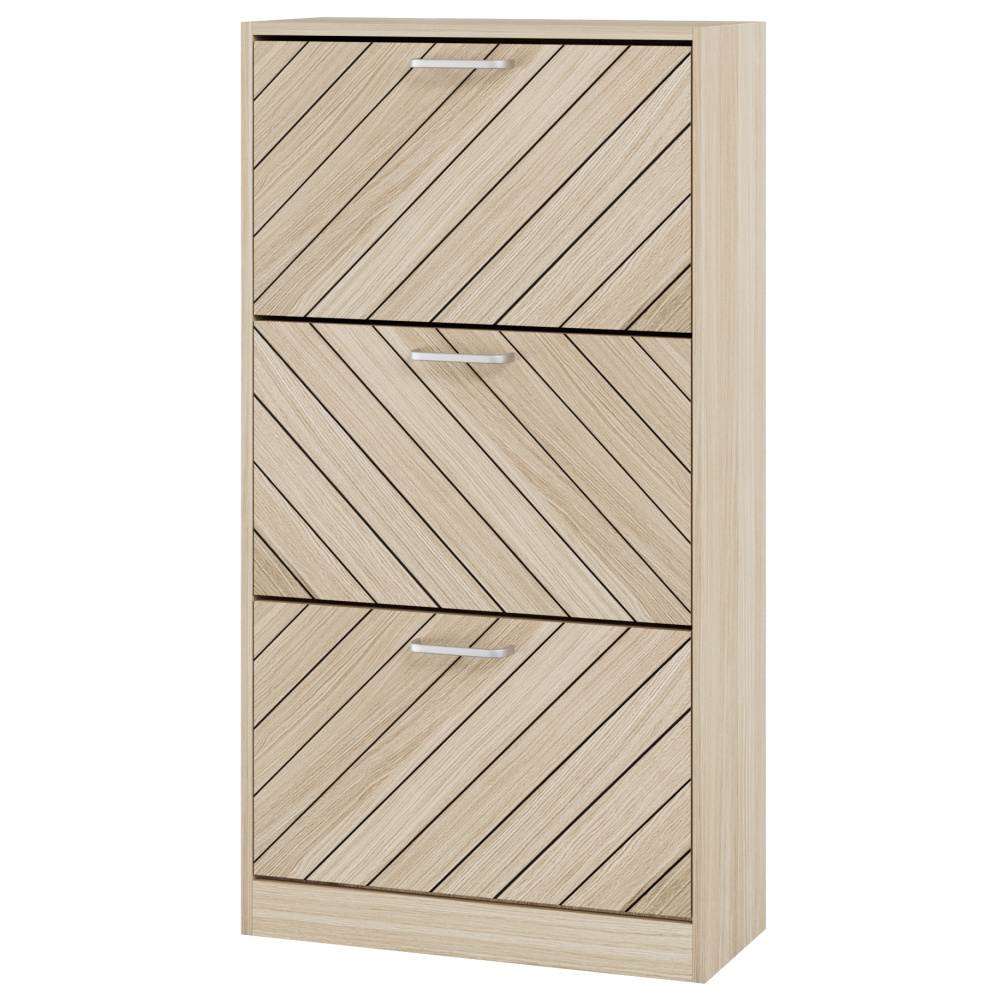 Factory Direct 2 Flip Drawer Shoe Cabinet Natural Freestanding Wooden Shoe Rack Storage Cabinet