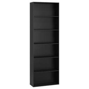 6 Tier Tall Black Wooden Book Rack Vertical Standard Bookcase Bookshelf for Living Room