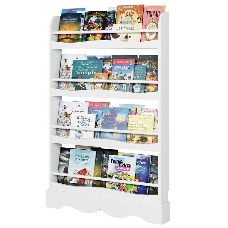 Free Standing 4 Tier Children's Bookcase Rack Slim Kids Bookshelf Against The Wall