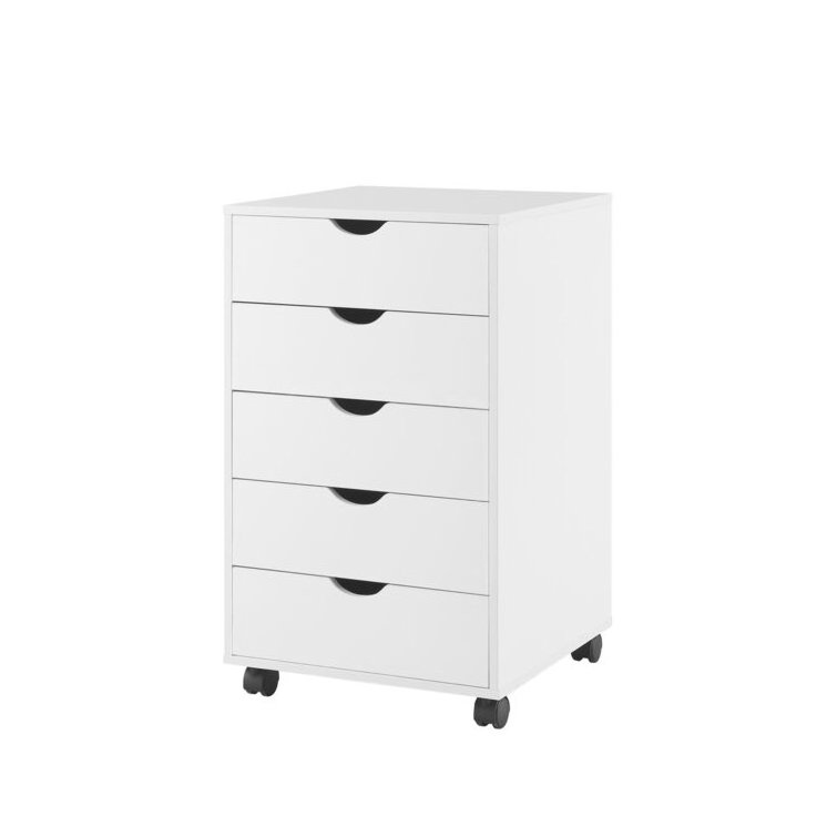 White 5 Drawers Side Cabinet Mobile Lateral Filing Organizer with Wheels for Home Office