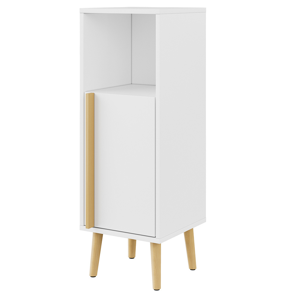 Mid-century Modern White Pedestal Base Bathroom Vanity Under Sink Storage Cabinet with 2 Doors