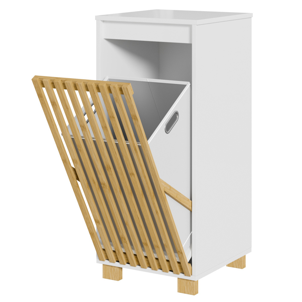 Modern Freestanding Slim Linen Tower Storage Tall Bathroom Cabinet with Bamboo Door and Shelf