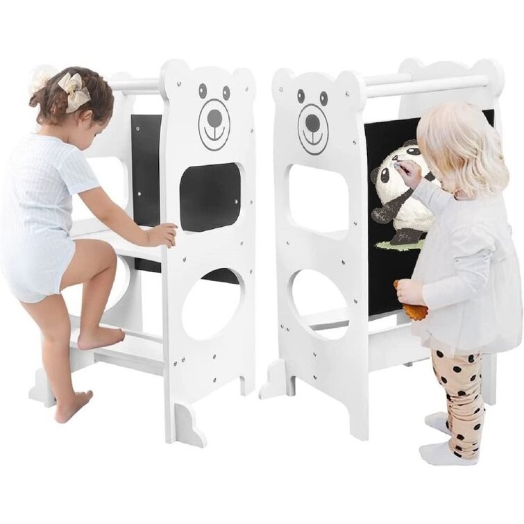 2-in-1 Kitchen Buddy Helper Wood Child Toddler Learning Standing Tower Kids Step Stool for Counter