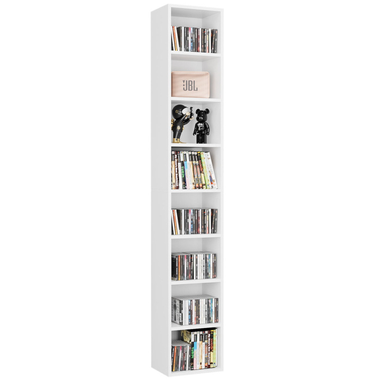 Dark Oak Tall Media CD Storage Cube Organizer 8-Tier Book Shelf Thin Narrow Wood Bookcase with Adjustable Shelves