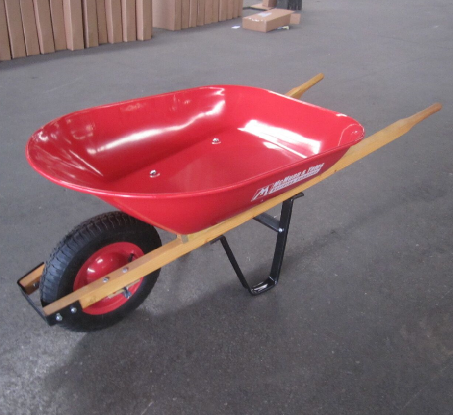 Wooden Handle wheel barrow,metal tray garden wheelbarrow