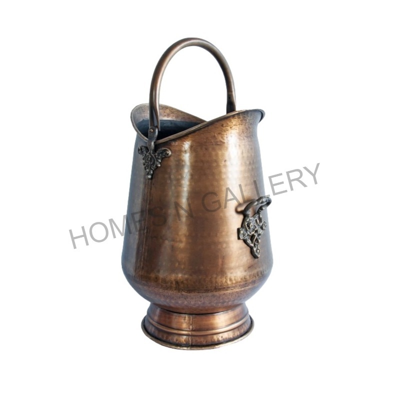 Handmade Antique Metal Iron Fireplace Accessories Ash Can And Coal Scuttle Bucket in Black Matt Finishing With Brass Handle