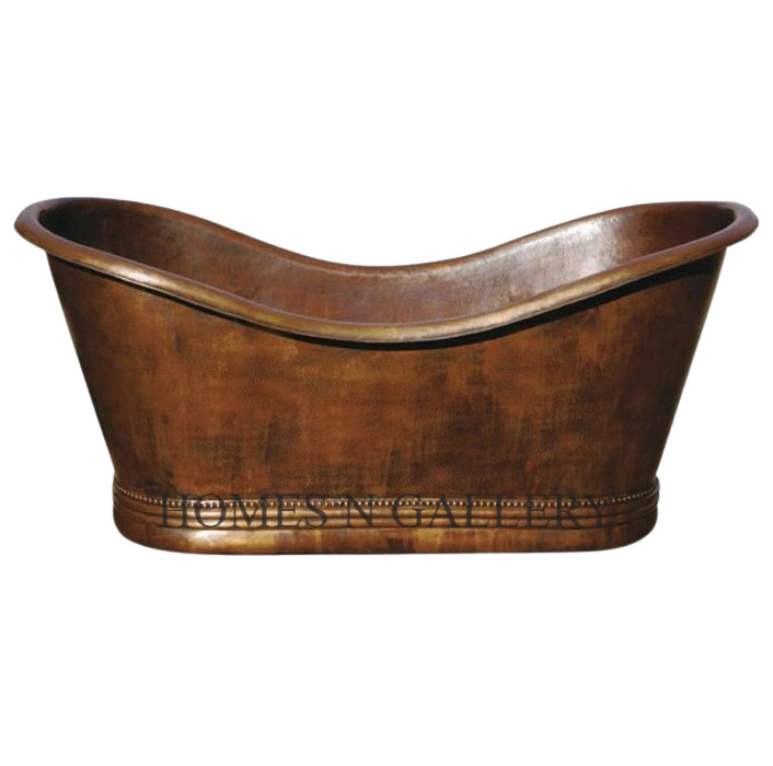 Cheap Price High Quality Pure Copper Metal Customized Size Handmade Hammered Bathroom Bathtub With Copper Finished From India