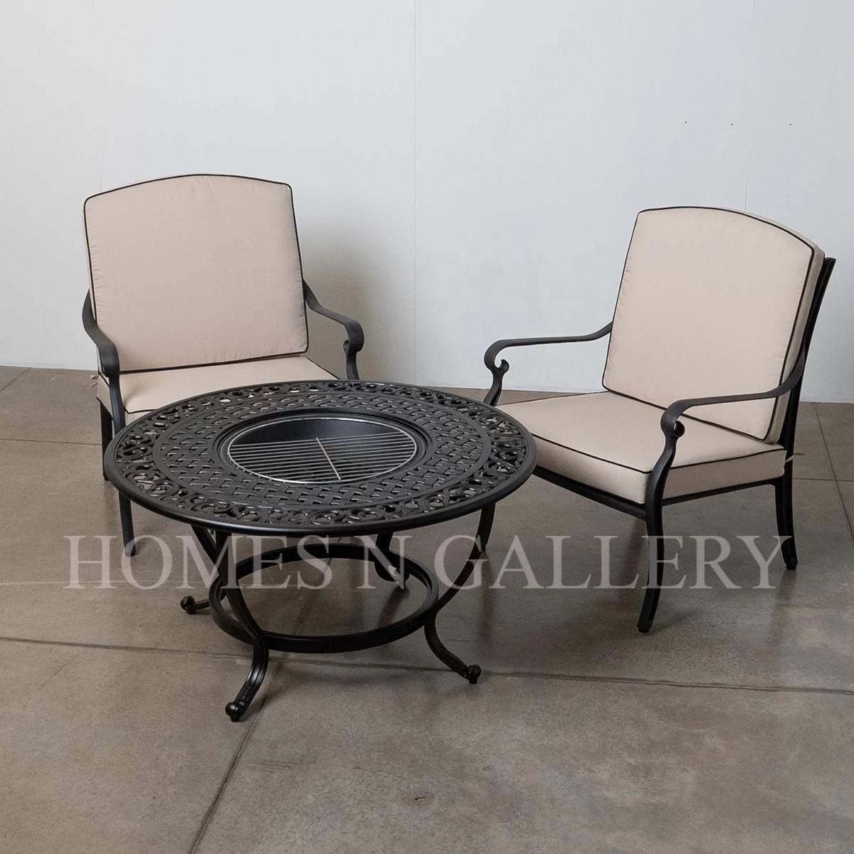 Latest antique finishing cast aluminium outdoor garden furniture garden set two seater fire pit at cheap price from India