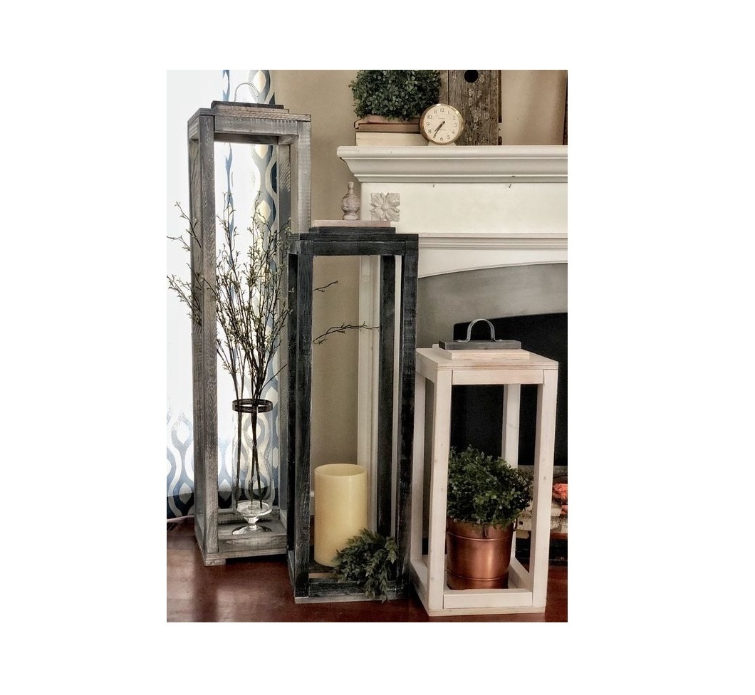 Rustic Vintage wooden lantern with stainless steel top