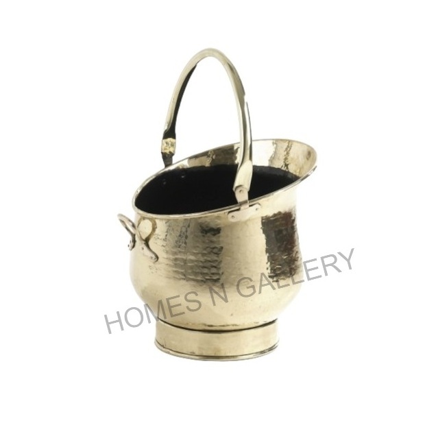 Handmade Antique Metal Iron Fireplace Accessories Ash Can And Coal Scuttle Bucket in Black Matt Finishing With Brass Handle