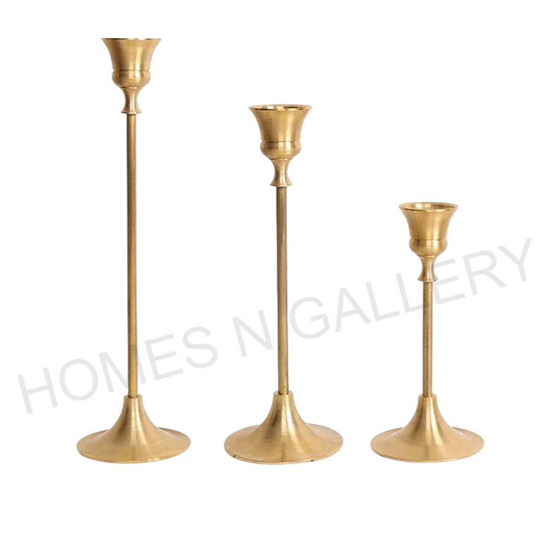 Latest Handmade Luxury Antique Standing Design Metal Iron Home Decorative Candle Standing Holders Sticks With Brass finished