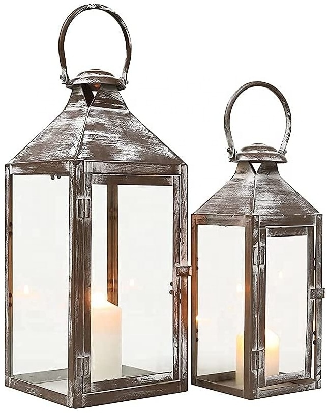 Indoor Outdoor Candle Light Lanterns Wooden Candle Lantern with Rope Handle