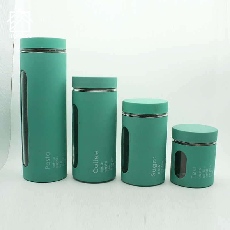 Food Storage Jars Tea Sugar Container Sets Glass Jars With Stainless steel Sleeve Lids