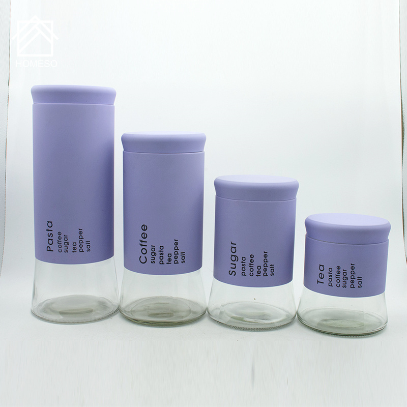 Food Storage Jars Tea Sugar Container Sets Glass Jars With Stainless steel Sleeve Lids