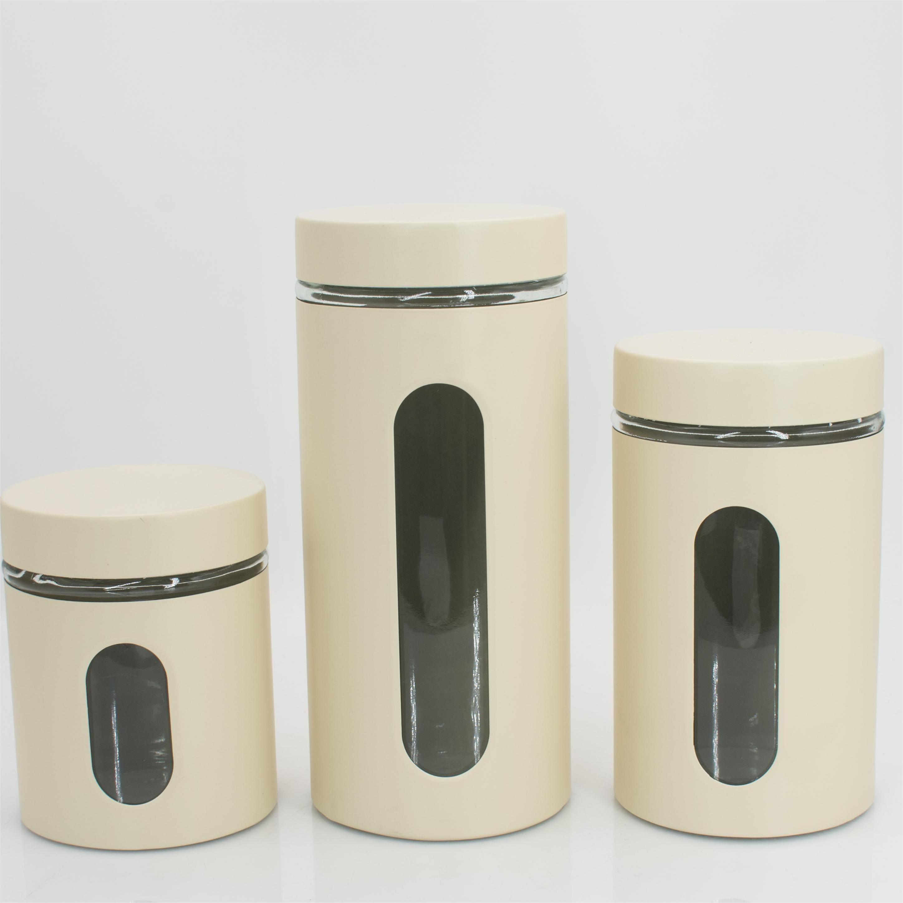 Food Storage Jars Tea Sugar Container Sets Glass Jars With Stainless steel Sleeve Lids