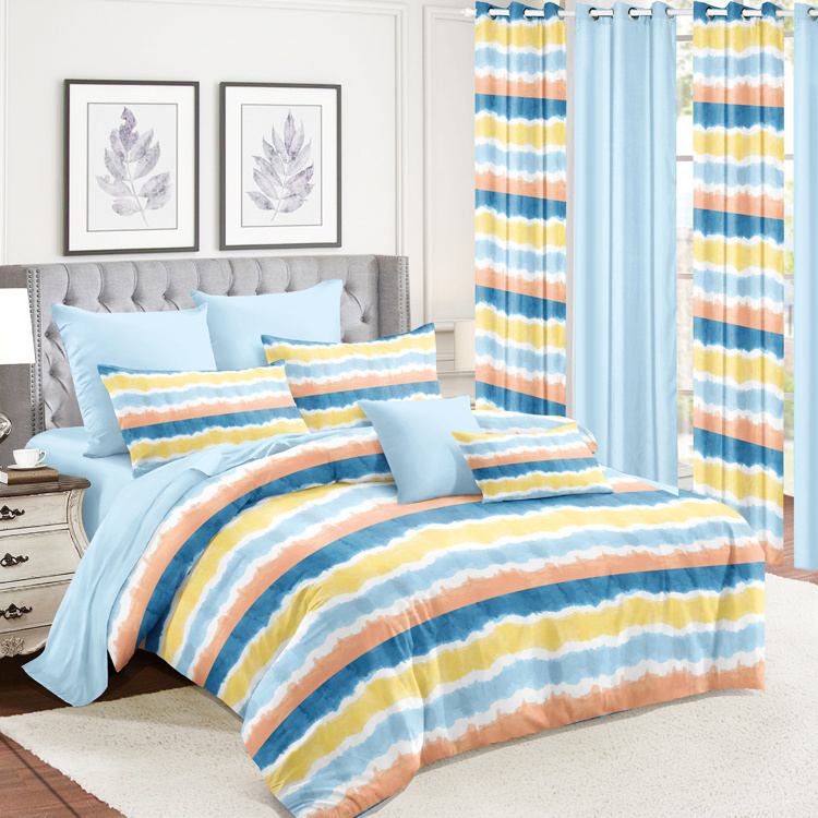 Skin-friendly Polyester Printed Bed Sheets High Quality Bedroom bedding Set Matching Curtains for home