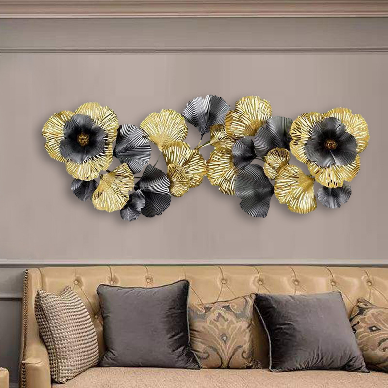 Hollow Gold Luxury Flower Ginkgo biloba Leaves Layers Home living Room Cafe Metal Wall Hanging Decor