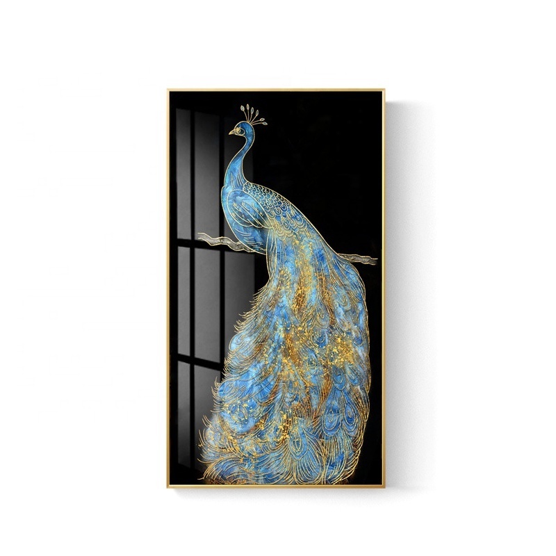 Home Decoration Blue Golden Peacock Crystal Porcelain Painting Entrance Decoration