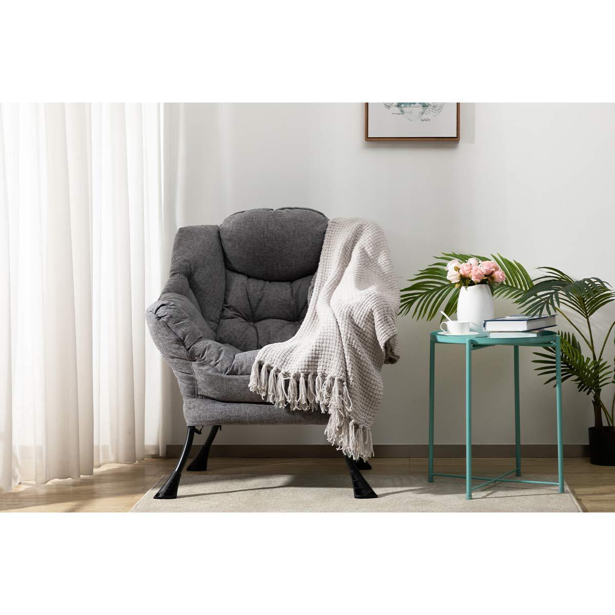 Velvet Fabric Lazy Reclining Chair Removable Metal Legs A Side Pocket Comfy Upholstered Single Sofa Chair with Ottoman