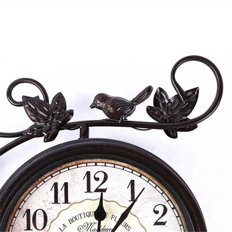 Retro Antique Handmade Iron Outdoor Double Sided Wall Clocks With Birds Decoration