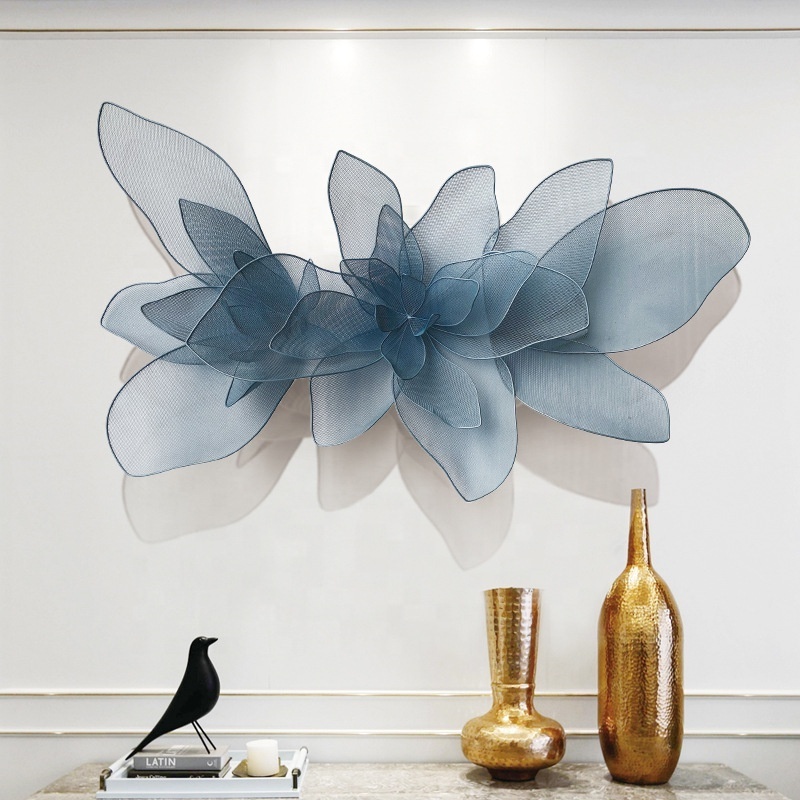 3D Iron Blue Gold Blossom Flower Wall Arts Metal Decoration