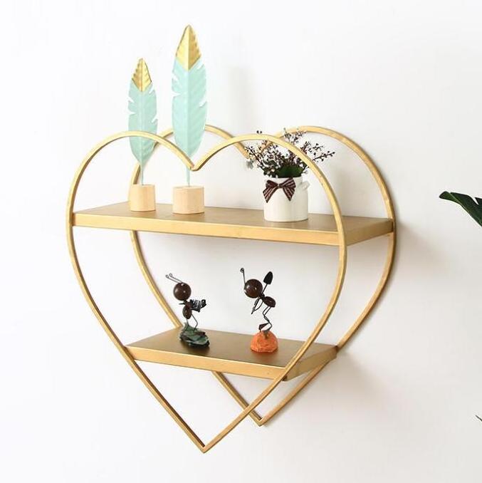 Modern Nordic Eco-friendly Heart Shape Rustic Wood Metal Creative Wall Mount Shelf Storage Organizer Floating Rack RSS166