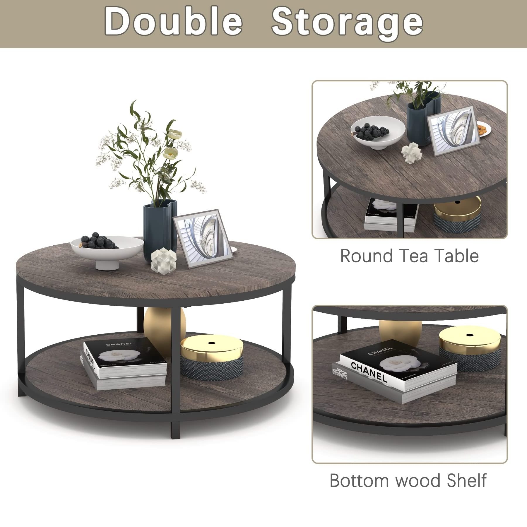 Oak Coffee Table Nordic Double Side Wrought Iron Sofa Side Table Living Room Furniture Storage Corner Coffee Table