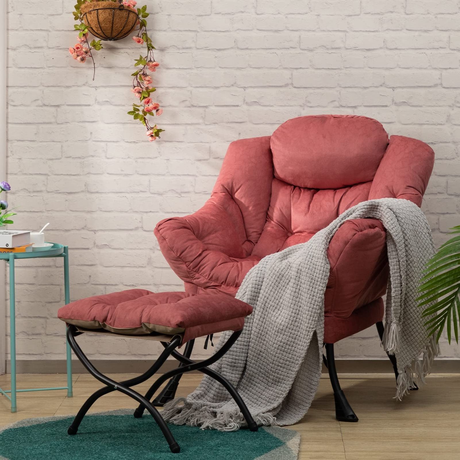 Modern Large Cotton Fabric Lazy Chair Cheap Contemporary Lounge Chair Single Steel Frame Lounge Chair with Side Pockets