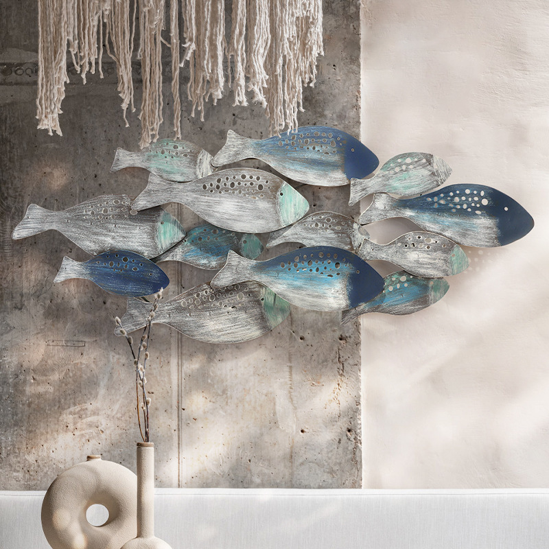 School of Fish Modern Metal Wall Art for home living room wall decoration interior designs