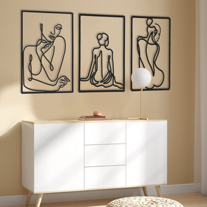 Diy 3Piece Simple Wall Hanging Ornaments Art Silhouette Women'S Body Line Pendant Wall Metal Decoration Painting For Bathroom