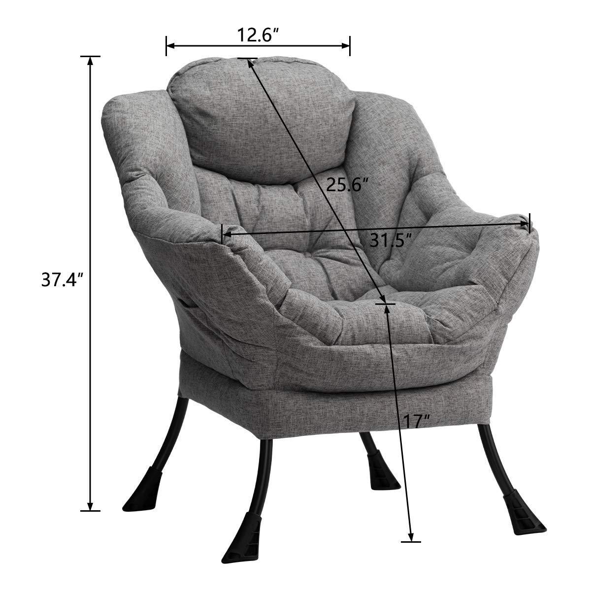 Velvet Fabric Lazy Reclining Chair Removable Metal Legs A Side Pocket Comfy Upholstered Single Sofa Chair with Ottoman