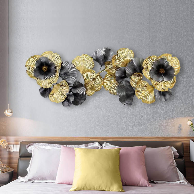 Hollow Gold Luxury Flower Ginkgo biloba Leaves Layers Home living Room Cafe Metal Wall Hanging Decor