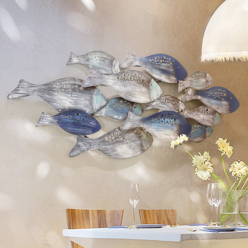 School of Fish Modern Metal Wall Art for home living room wall decoration interior designs