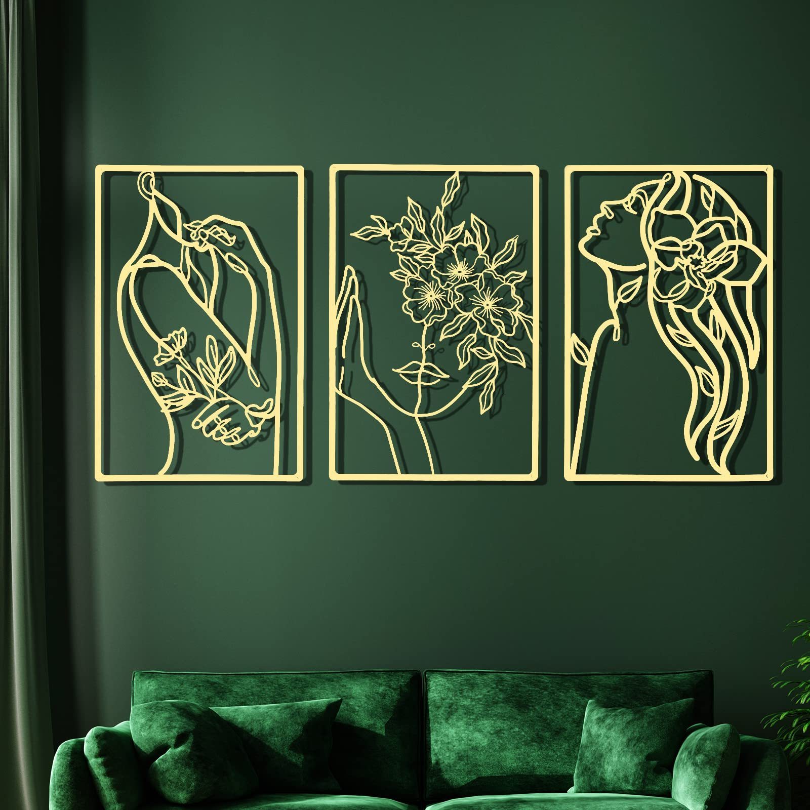 Diy Modern Gold Metal Wall Art Rectangle Living Room Home Decor 3 Panels Leaf Metal Wall Art Laser Cut Metal Wall Art Decor