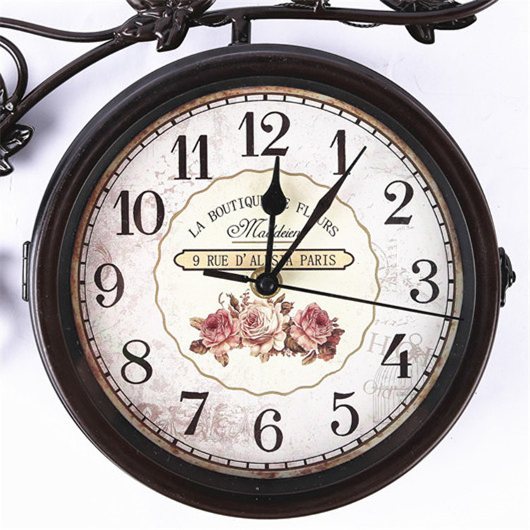 Retro Antique Handmade Iron Outdoor Double Sided Wall Clocks With Birds Decoration