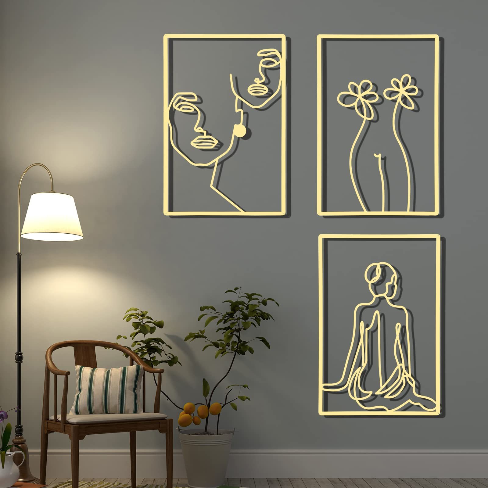 Diy Fully Customizable Tree And Girl Decorative Metal Wall Painting Metal Wall Decoration With Three Sets Of Black Wall Art